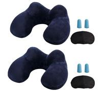MOCOCITO Set di 2 cuscini da viaggio gonfiabili/cervicali, ergonomici, gonfiabili, lavabili e lavabili, ideali per viaggi in auto, aereo, treno, ufficio (blu)