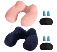 MOCOCITO Set di 2 cuscini da viaggio gonfiabili/cervicali, ergonomici, gonfiabili, lavabili e lavabili, ideali per viaggi in auto, aereo, treno, ufficio (blu + rosa)