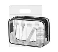 Mococito - Trousse trasparente con 8 flaconi da viaggio (max.100 ml) e 1 borsa da aereo per liquidi (20 cm x 20 cm), 1 l, impermeabile, per uomo e donna