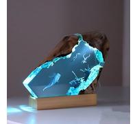 Mocoli Lampada da Scrivania, Lampada da Comodino Lampada in Legno in Resina Epossidica, Luci a LED Big Diver e Megattera Led Luce Notturna per Artigianato da Tavolo Fai-da-te Lampada da Tavolo