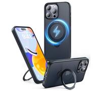 MOCOLL - Custodia magnetica per iPhone 15 Pro Max, compatibile con MagSafe, protezione militare da 4,5 m, cavalletto integrato, antiurto, sottile, traslucida opaca, retro morbido [titanio nero)