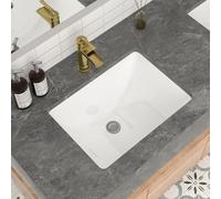 Mocoloo - Lavello da bagno sottopiano, 53,3 x 38,1 cm, rettangolare, in porcellana bianca, lavabo profondo da 19 cm, con troppopieno, piccolo lavabo quadrato montato sotto il bancone
