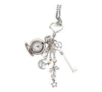 Mocoocouture Collana portachiavi con medaglione rotondo e cuore con coperchio ribaltato a forma orso cartone animato con orologio da tasca vintage e orologio da tasca con coperchio a forma stella