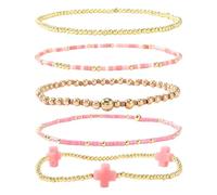 Mocoocouture Crocifisso geometrico e braccialetto di perle rotonde perline di rame fatte a mano per donna accessorio alla moda diverse opzioni di colore set di collane da polso, Taglia unica, come