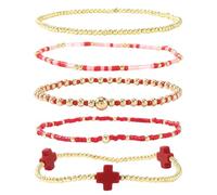 Mocoocouture Crocifisso geometrico e braccialetto di perle rotonde perline di rame fatte a mano per donna accessorio alla moda diverse opzioni di colore set di collane da polso, Taglia unica, come