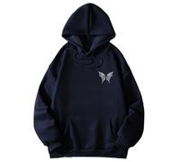 Mocoocouture Estetico Hiphop Farfalla Grafica Oversize Hoodie Per Le Donne Allentate Manica Lunga Streetwear Felpa con Cappuccio Streetwear, blu navy, L