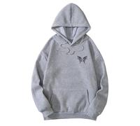 Mocoocouture Estetico Hiphop Farfalla Grafica Oversize Hoodie Per Le Donne Allentate Manica Lunga Streetwear Felpa con Cappuccio Streetwear, grigio, L