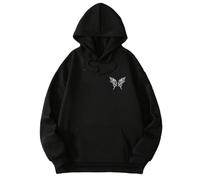 Mocoocouture Estetico Hiphop Farfalla Grafica Oversize Hoodie Per Le Donne Allentate Manica Lunga Streetwear Felpa con Cappuccio Streetwear, Nero , L