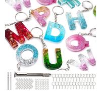 Mocoosy 134Pcs Kit di stampi in resina con alfabeto in silicone,Lettera Numero Stampi per colata di resina epossidica Portachiavi Making Set con 1 trapano,2 punte da trapano,30 anelli,100 perni a vite