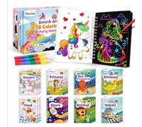 Mocoosy 24 Scratch Art & album da colorare per bambini, Libro da grattare a doppia faccia set da disegno e pittura per bambini Regalini Fine Festa attività, Premi Alunni regali di compleanno 3-12 Anni