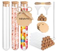 Mocraft 30 provette con tappo in sughero, mini provette in vetro, 16 x 100 mm, trasparenti, per fiori, con ciondolo in carta kraft e corda di canapa, per bomboniere, matrimoni, sali da bagno riempiti