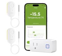 MOCREO Termometro WiFi per frigorifero con allarme congelatore, avviso e-mail, notifica app, esportazione di registrazione dati, senza costi di abbonamento, 2 sensori di temperatura remoti per cucina