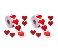 Mocturnity 2 Rullo Adesivi Cuore Glitter San Valentino, Rotolo Adesivi Cuore Rosso, Etichette Cuore per Matrimonio Compleanno(500 Pezzi Serie/Rullo)