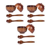 Mocturnity 3 x Set di ciotole di cucchiai di legno, posate in legno fatte a mano, posate posate posate di riso zuppa di stoviglie per servire, riso, zuppa