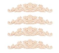 Mocturnity 4 pezzi di Applique Lunghe in Legno Intagliato per Artigianato, Applique in Legno per Non Verniciato, Decorazione della Porta, Appliques per Mobili Domestici