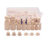 Mocturnity Bambole con Pizzi in Legno, 56 Pezzi, Non , Decorative, Fai da te, Corpi di Bambole Piccole Dipinte, Persone in Legno Naturale con Cappelli