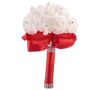 Mocturnity Bellissimo bouquet da sposa da sposa da damigella d'onore fiore bouquet da sposa artificiale bouquet di rose bouquet da sposa - rosso e crema