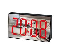 Mocturnity Orologio sveglia con specchio a LED, orologio da tavolo con ripetizione digitale, luce sveglia, display di temperatura, decorazione della casa, orologio rosso