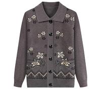 MOCUC Cardigan Donna Invernale Maglione da Donna A Maniche Lunghe con Bottoni, Motivo Floreale, Giacca da Vecchia Signora, in Maglia, Abbigliamento Autunno Inverno 50 80 Anni, Cappotto con Tasche, C