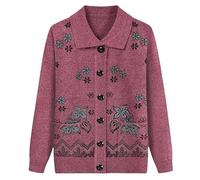 MOCUC Cardigan Donna Maglione da Donna A Maniche Lunghe con Bottoni, Motivo Floreale, da Vecchia Signora, in Maglia, Abbigliamento Autunno Inverno 50 80 Anni, Cappotto con Tasche, Rosa XL