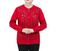 MOCUC Cardigan Donna Maglioni Cardigan Lavorati A Maglia per Anziani e di Mezza età, Giacca Invernale Ispessita per Vecchie Signore, Maglione Cardigan Classico con Scollo A Giro e Bottoni, Rosso XS