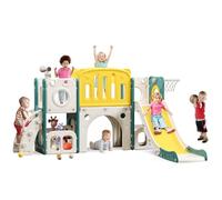 MOCUTEEN Set da gioco 8 in 1 per bambini con scalatore e scivolo con canestro da basket, parco giochi interno/esterno, palestra centro attività per bambini