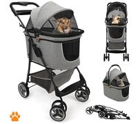Mod. CECE 2 in 1 - Passeggino per animali, con cestino per spesa o accessori, pieghevole con una mano, utilizzabile col telaio della carrozzina o staccabile come trasportino, grigio melange