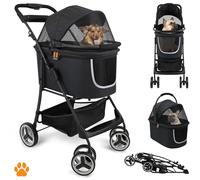 Mod. CECE 2 in 1 - Passeggino per animali, con cestino per spesa o accessori, pieghevole con una mano, utilizzabile col telaio della carrozzina o staccabile come trasportino, nero melange