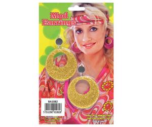 Mod Orecchini 60s 70s Discoteca Retrò Orecchini con Clip Oro Glitter Costume