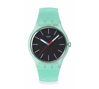 Swatch Orologio analogico, quadrante nero testurizzato, cassa e cinturino verde chiaro opaco, lancette luminose