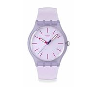 Orologio analogico unisex, quadrante testurizzato viola chiaro, lancette rosa scuro, cinturino in silicone viola
