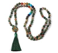 Moda 108 Mara Collana Lunga con Nappa Pietra di Cristallo Naturale 7 Chakra Turchese Agata Nera Ciondolo con Perline Corda con Nodo Donna Uomo Collana con Maglione Tutto-fiammifero, Agata Indiana, T