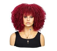 Moda afro ricci parrucca sintetica corta piena parrucca donne parrucca per uso quotidiano, partito e Cosplay (Rosso Vino)