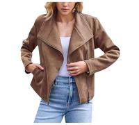 Moda Autunno Inverno Breve Moto Giacca Per Le Donne Casual Camoscio Look Pelle Camoscio Capispalla Cappotto, caffè, L