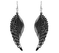 Moda Boemia Metallo Ali d'Angelo Orecchini di Goccia Per Le Donne Dei Monili Nero Piuma Ali Pendenti Orecchino