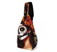 Moda Borsello Uomo Mexican Sugar Skull Flower Women Day Of The Dead Art Tracolla Borse Causal,Multifunzionale Borsa Crossbody per Moto Uomo Outdoors