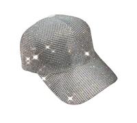 Moda Cappello da Baseball Pieno di Strass Lucido per Donna, Estate Cappellino da Sole a Tesa Larga con Diamante Scintillante, Berretto da Baseball Sportivo Regolabile All'aperto 54~59cm, Silver