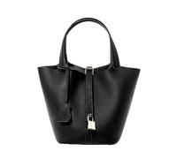 Moda casual donna Genuine Leather Bucket Bag Luxury Handbag High-End Tote Woman Cow Mommy & Metal Lock, Nero , Taglia unica