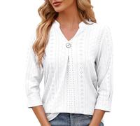 Moda casual top donna scollo a v t-shirt estate media manica lunga casual t-shirt donna donna, bianco, XL