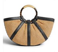 Coccinelle Borsa a Mano Shell Straw con Tracolla, Pelle e Rafia, Beige e Nero, 35x18x10 cm, Chiusura a Coulisse