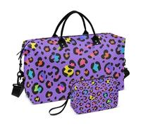 Moda Colore Leopard Viola Decorativo Carry on Weekender Pernottamento Bag Tote Bag con Cinghia Regolabile per Trekking 2 Pz Set Bolsa de lona para
