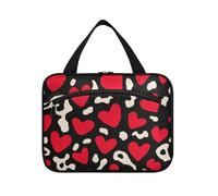 Moda Cuore Rosso Leopardo Natale Appeso Viaggio Trucco Borse con gancio, Designer Compact Toiletry Organizer per le Donne Viaggiare Palestra bolso de Mano para Hombre, Moda Cuore Rosso Leopardo Natale