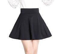 Moda di Base Svasata Mini Gonna da Pattinatrice Versatile Elastica Solida Colore Gonna per Donna Nero 3XL