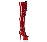 Moda Donna 15CM Tacco Alto a Spillo Stivali sopra Il Ginocchio Stivali a Punta con Lacci Stivaletti Alti Sexy Stripper Club Shoes,Rosso,39 EU