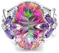 Moda Donna Arcobaleno Cubic Zirconia Intarsiato Principessa Anelli Gioielli Regali per Feste, Anelli per Dito Vintage Impilabili Fede nuzialeDurability