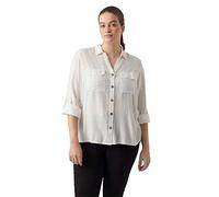 Moda Donna Camicia Camicetta Casual c/Poche Torace Regular Stretch 3/4 Manica Top Maglia, Colore:Bianco, Taglia:S