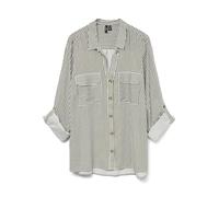 Moda Donna Camicia Camicetta Casual c/Poche Torace Regular Stretch 3/4 Manica Top Maglia, Colore:Bianco, Taglia:XS