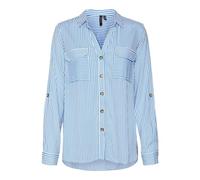 Moda Donna Camicia Camicetta Casual c/Poche Torace Regular Stretch 3/4 Manica Top Maglia, Colore:Blu, Taglia:S