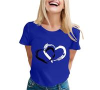Moda Donna Casual San Valentino Stampa Outdoor Sport Girocollo Manica Corta Top Neon Abbigliamento Donna, Blu, S