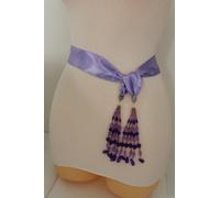 Moda Donna Cintura Lungo Lavanda Cravatta Frangia Perline Sciarpa Hip Alto XS S